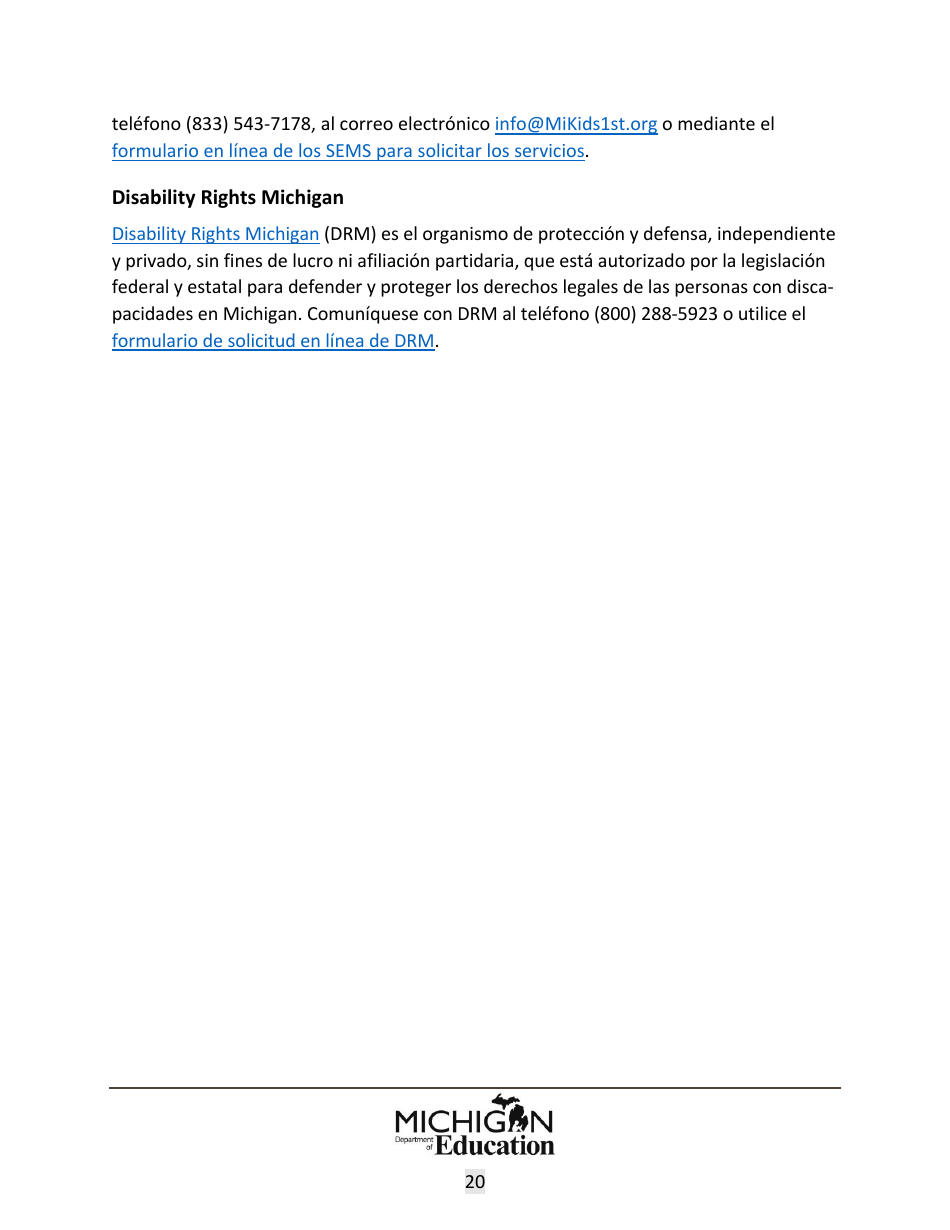 Quejas Ante El Estado Sobre Educacion Especial: Procedimientos Y Formularios Modelo - Michigan (Spanish), Page 20