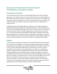 Quejas Ante El Estado Sobre Educacion Especial: Procedimientos Y Formularios Modelo - Michigan (Spanish), Page 4