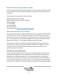 Quejas Ante El Estado Sobre Educacion Especial: Procedimientos Y Formularios Modelo - Michigan (Spanish), Page 9