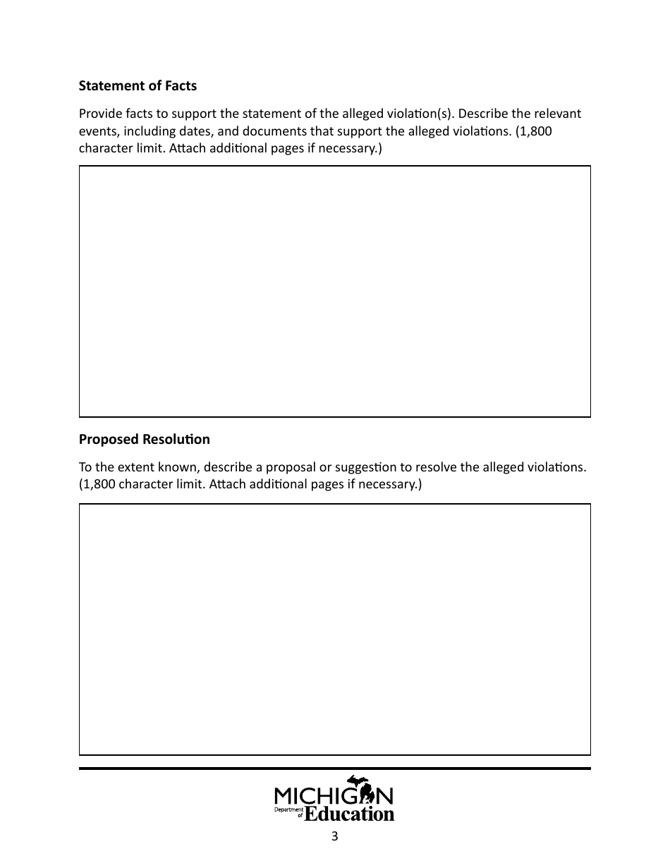 State Complaint Model Form - Michigan, Page 3