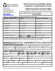 Document preview: Form F620-032-000 Boiler/Pressure Vessel/Water Heater Installation or Reinstallation Permit - Washington