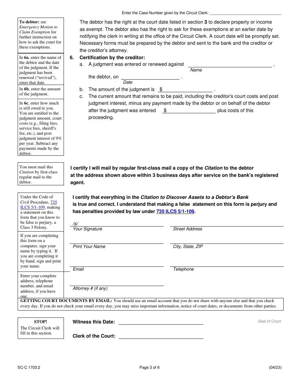 Form SC-C1703.2 Citation to Discover Assets to Debtors Bank - Illinois, Page 3