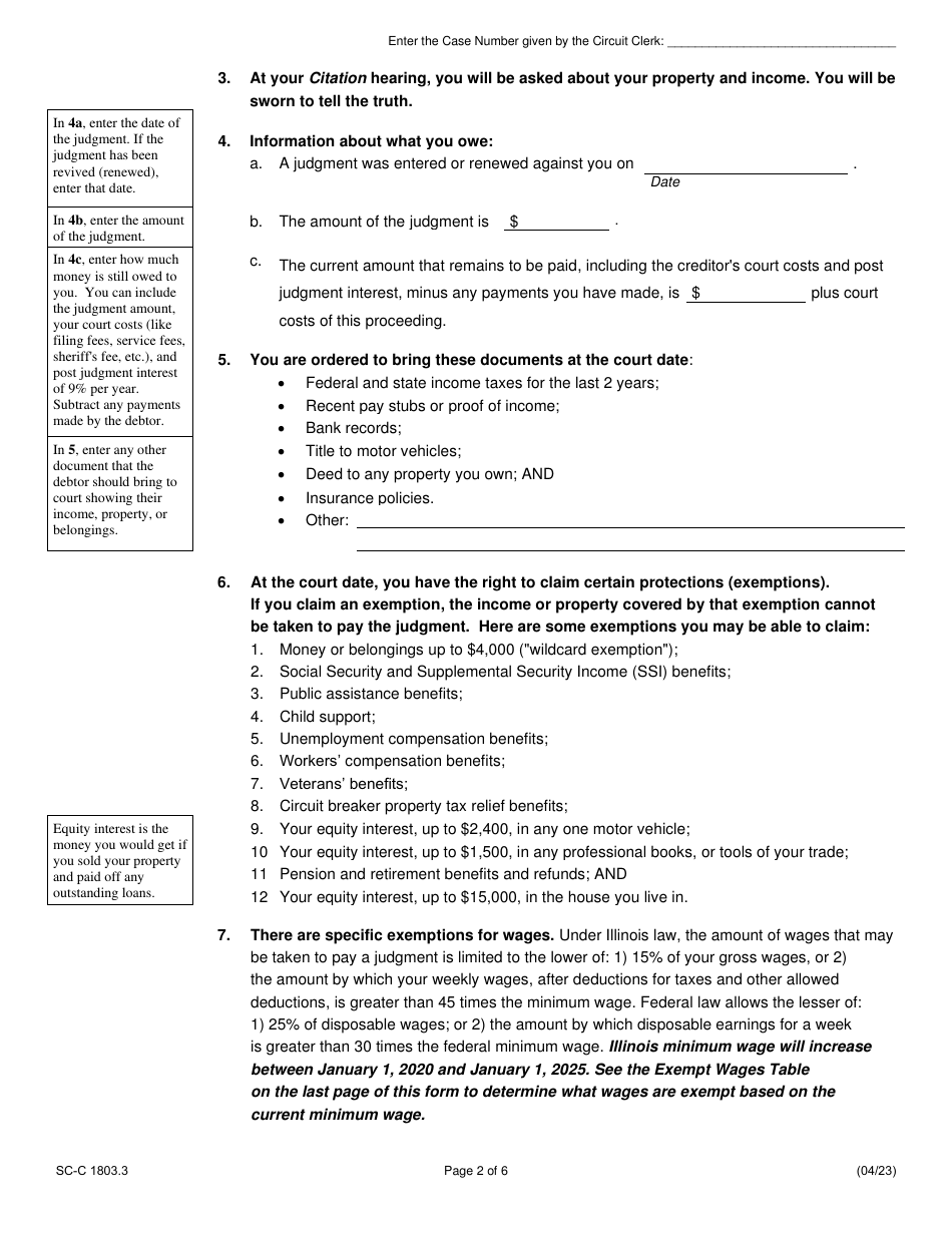 Form SC-C1803.3 Citation to Discover Assets to Debtor - Illinois, Page 2
