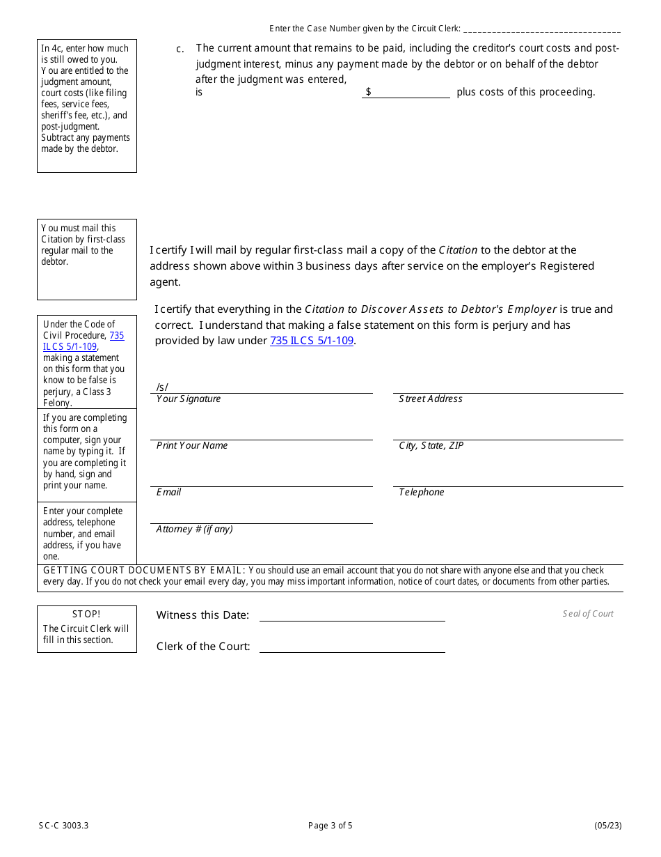 Form SC-C3003.3 Citation to Discover Assets to Debtors Employer - Illinois, Page 3