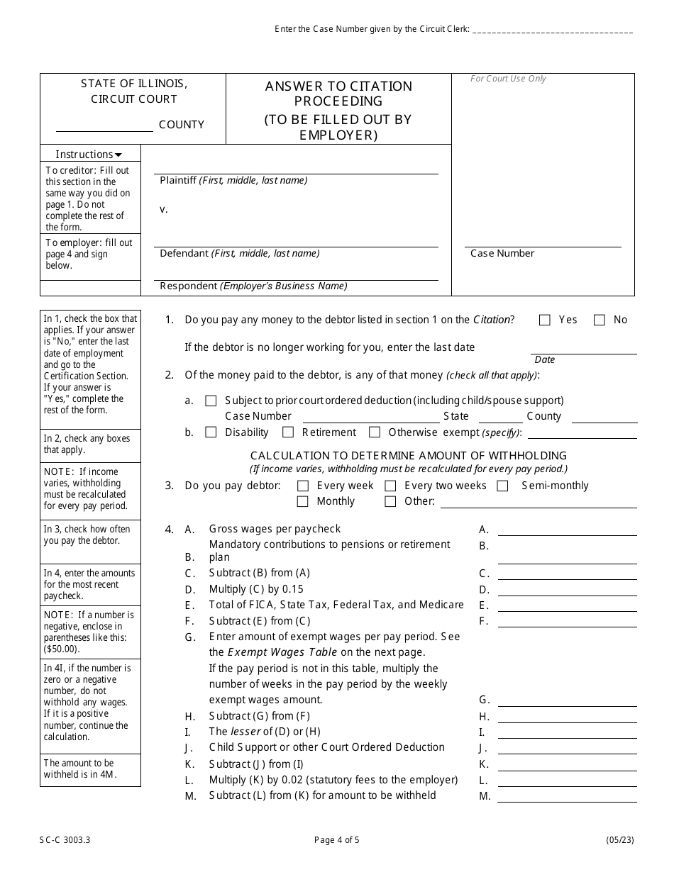 Form SC-C3003.3 Citation to Discover Assets to Debtors Employer - Illinois, Page 4