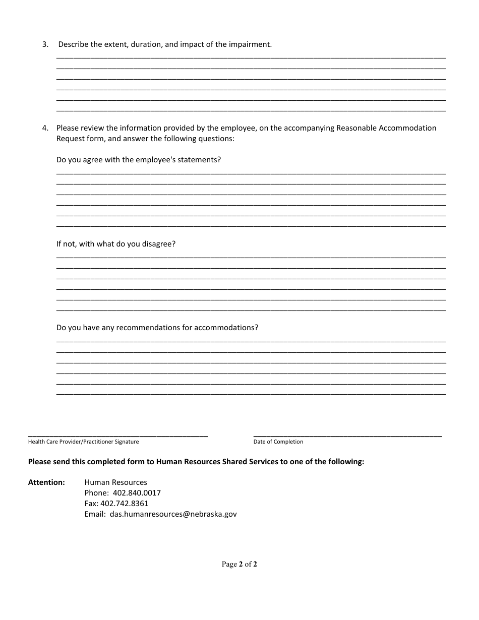 Nebraska Ada Request Medical Form - Healthcare Provider Reasonable ...