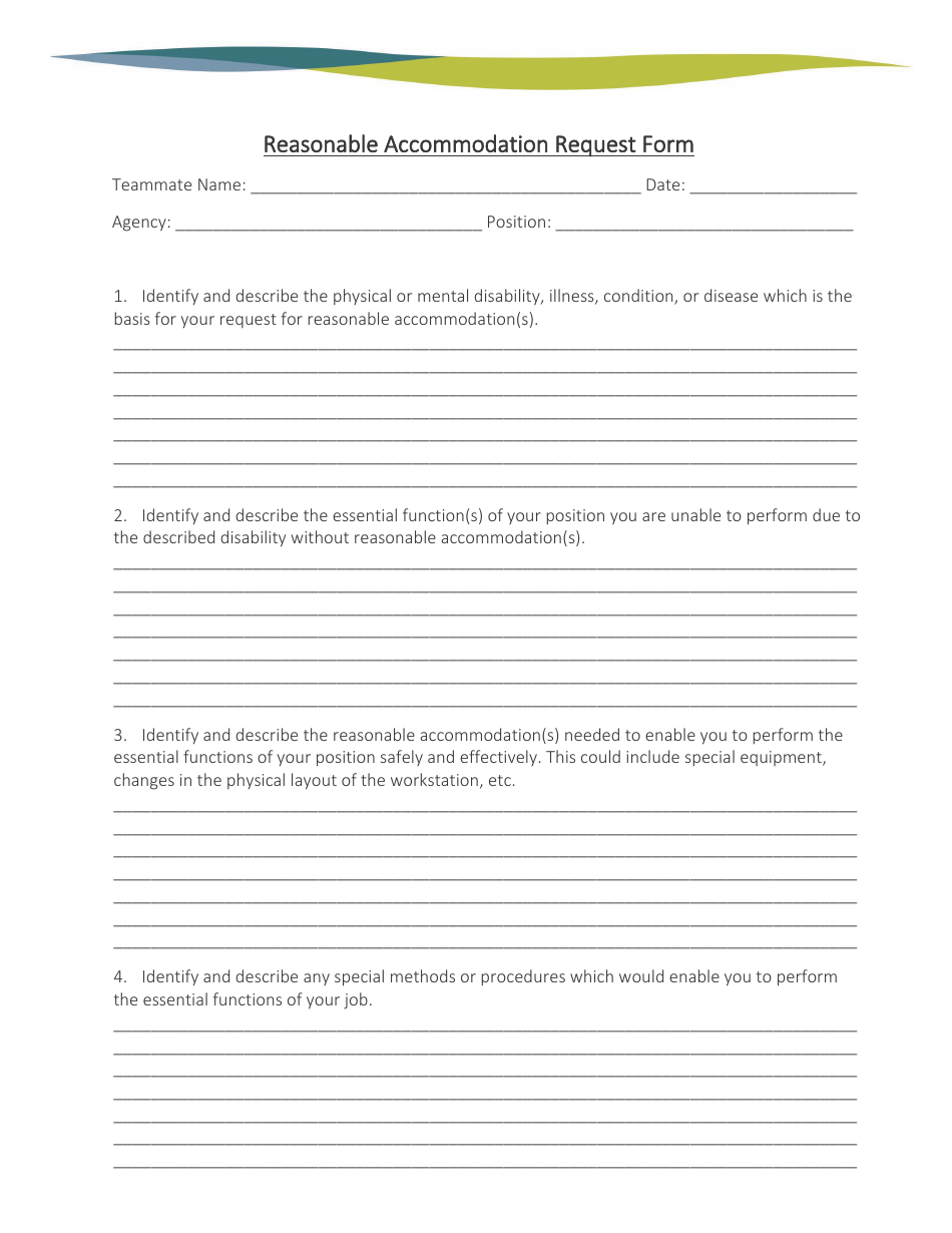 Reasonable Accommodation Request Form - Nebraska, Page 1