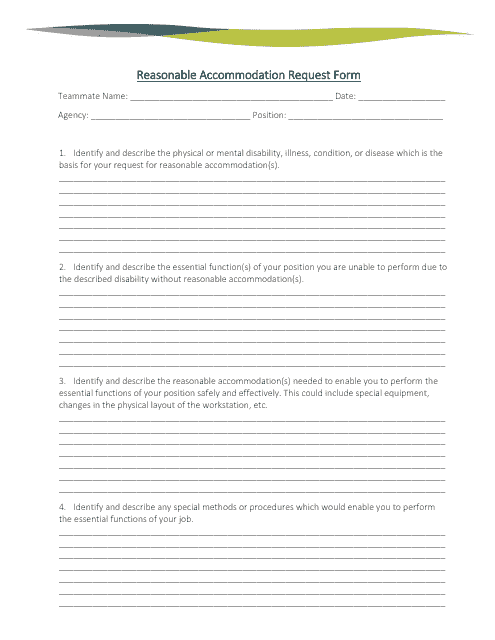 Reasonable Accommodation Request Form - Nebraska Download Pdf