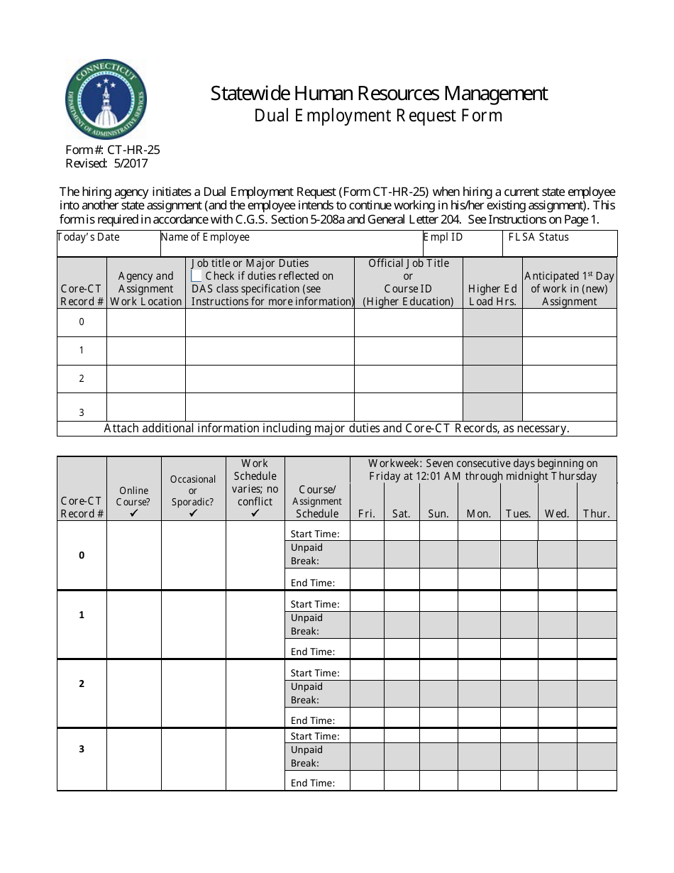 Form CT-HR-25 Dual Employment Request Form - Connecticut, Page 3