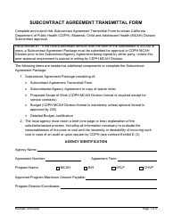 Subcontract Agreement Transmittal Form - California