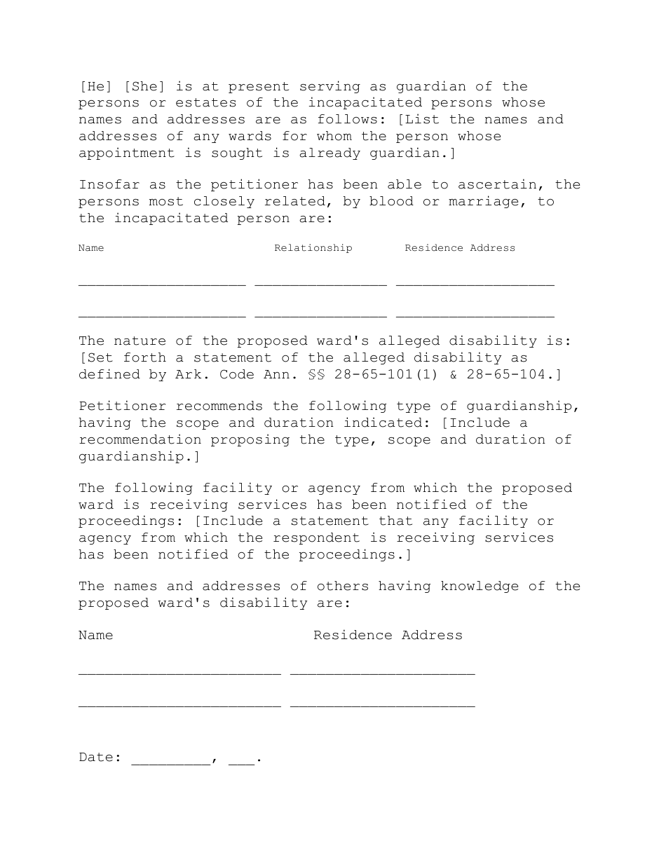 Form 24 Petition for Appointment of Guardian of the Person and Estate - Arkansas, Page 2