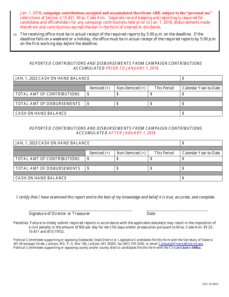 Report of Receipts and Disbursements - Candidates Committee - Mississippi, Page 2