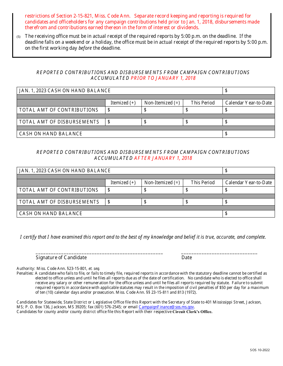 Report of Receipts and Disbursements - Candidate - Mississippi, Page 2