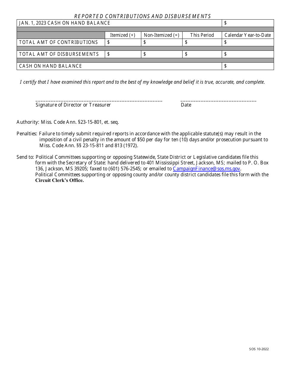 Report of Receipts and Disbursements - Political Committee - Mississippi, Page 2