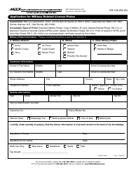 Document preview: Form VR-120 Application for Military Related License Plates - Maryland