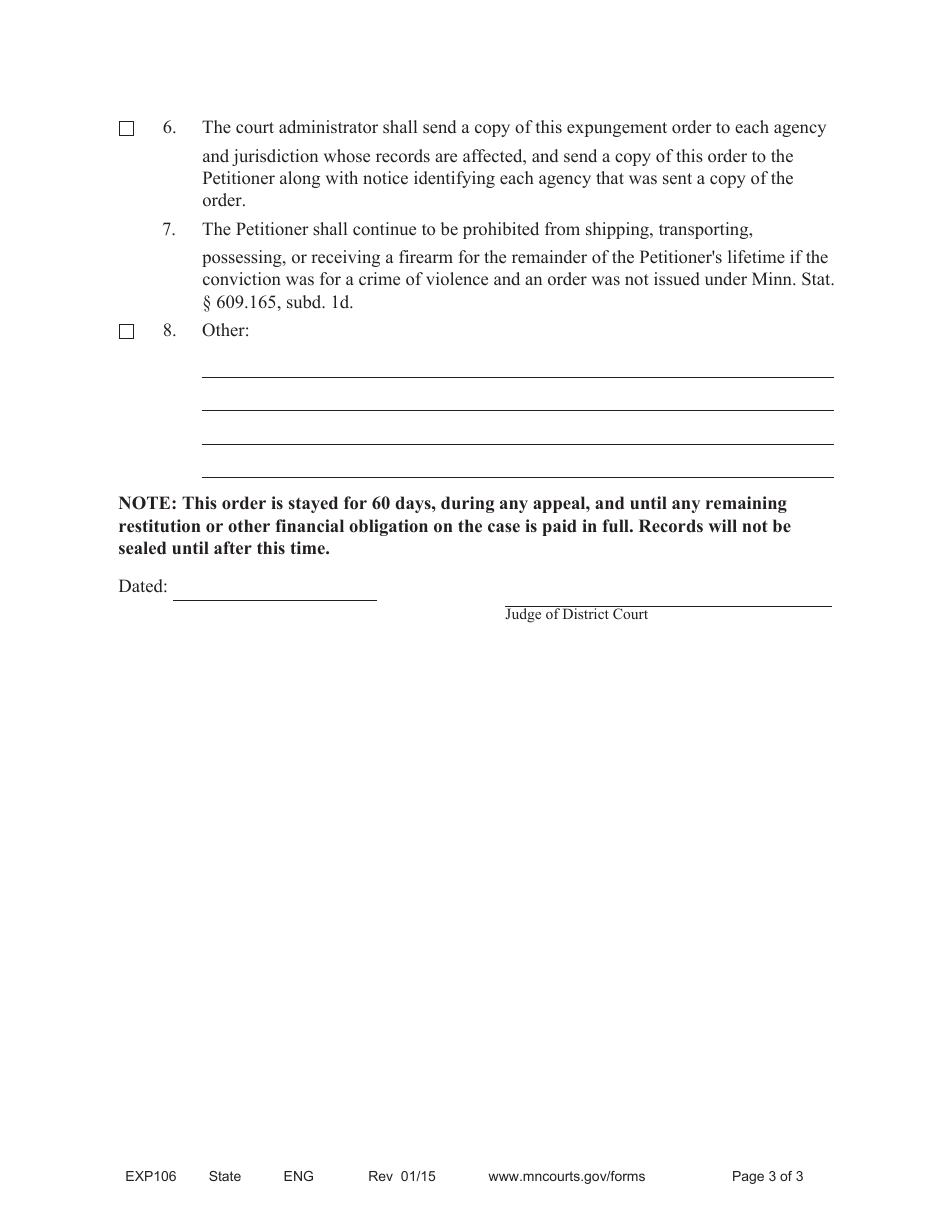 Form EXP106 Order Concerning Sealing / Expunging of Records - Michigan, Page 3