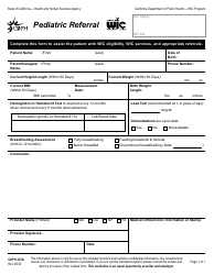 Document preview: Form CDPH247A Pediatric Referral - Wic Program - California