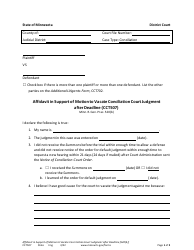 Document preview: Form CCT507 Affidavit in Support of Motion to Vacate Conciliation Court Judgment After Deadline - Minnesota