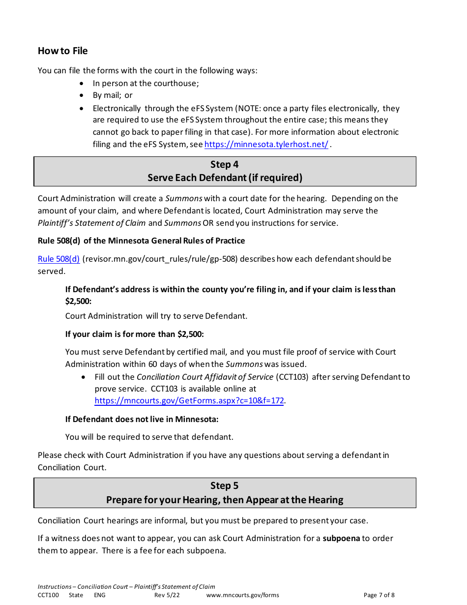 Form CCT100 Instructions - Plaintiffs Statement of Claim - Minnesota, Page 7