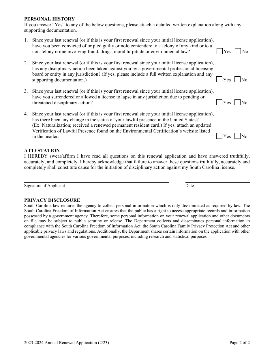 2024 South Carolina Operator Renewal Application - Fill Out, Sign ...