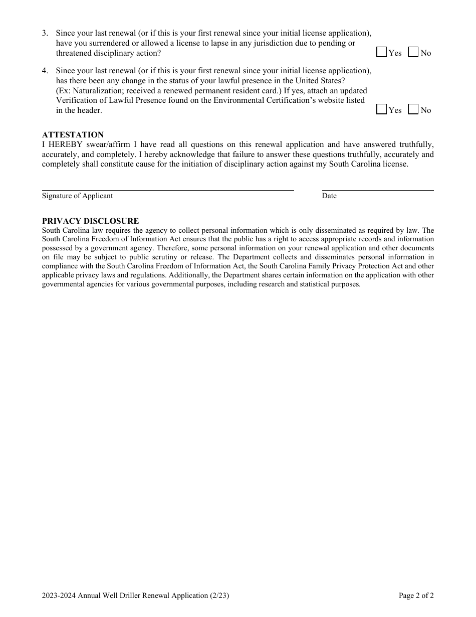 2024 South Carolina Annual Well Driller Renewal Application - Fill Out ...