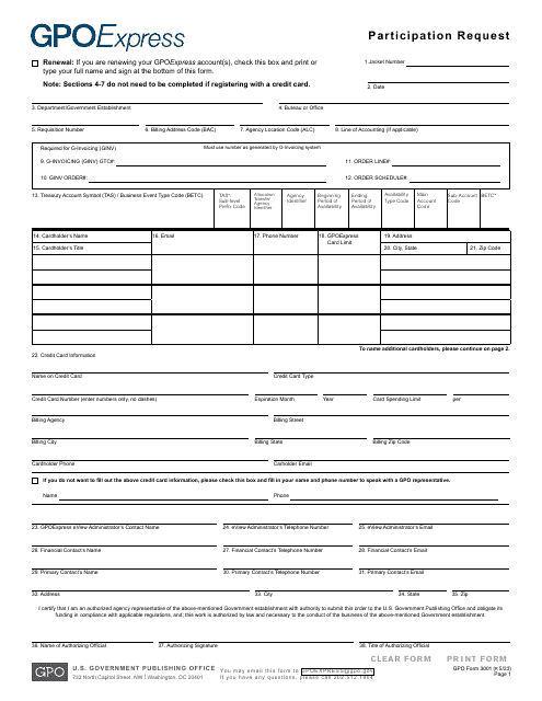 GPO Form 3001 Participation Request