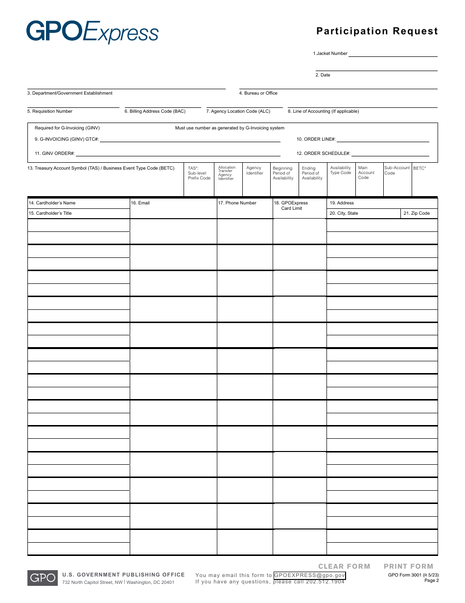 GPO Form 3001 Participation Request, Page 2