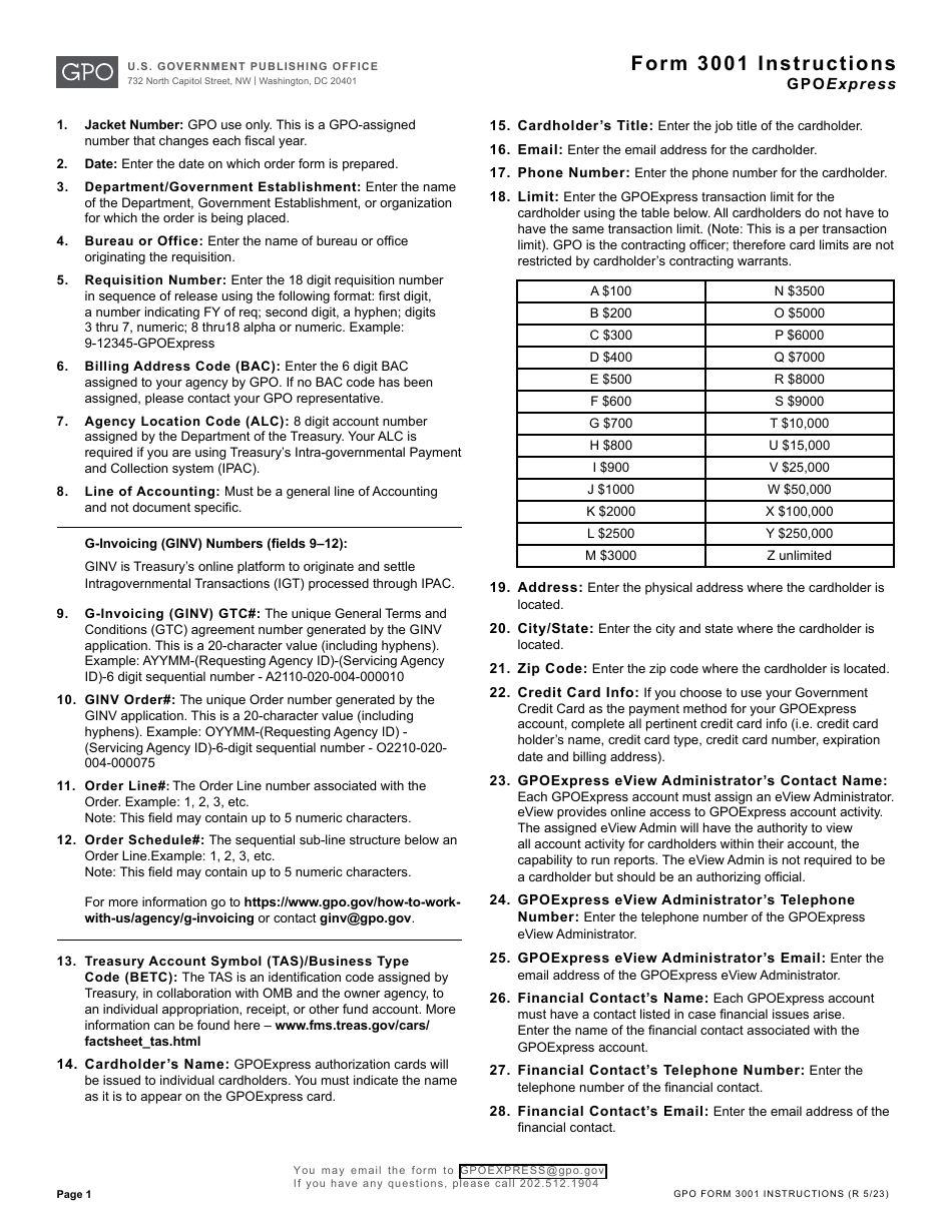Instructions for GPO Form 3001 Participation Request, Page 1