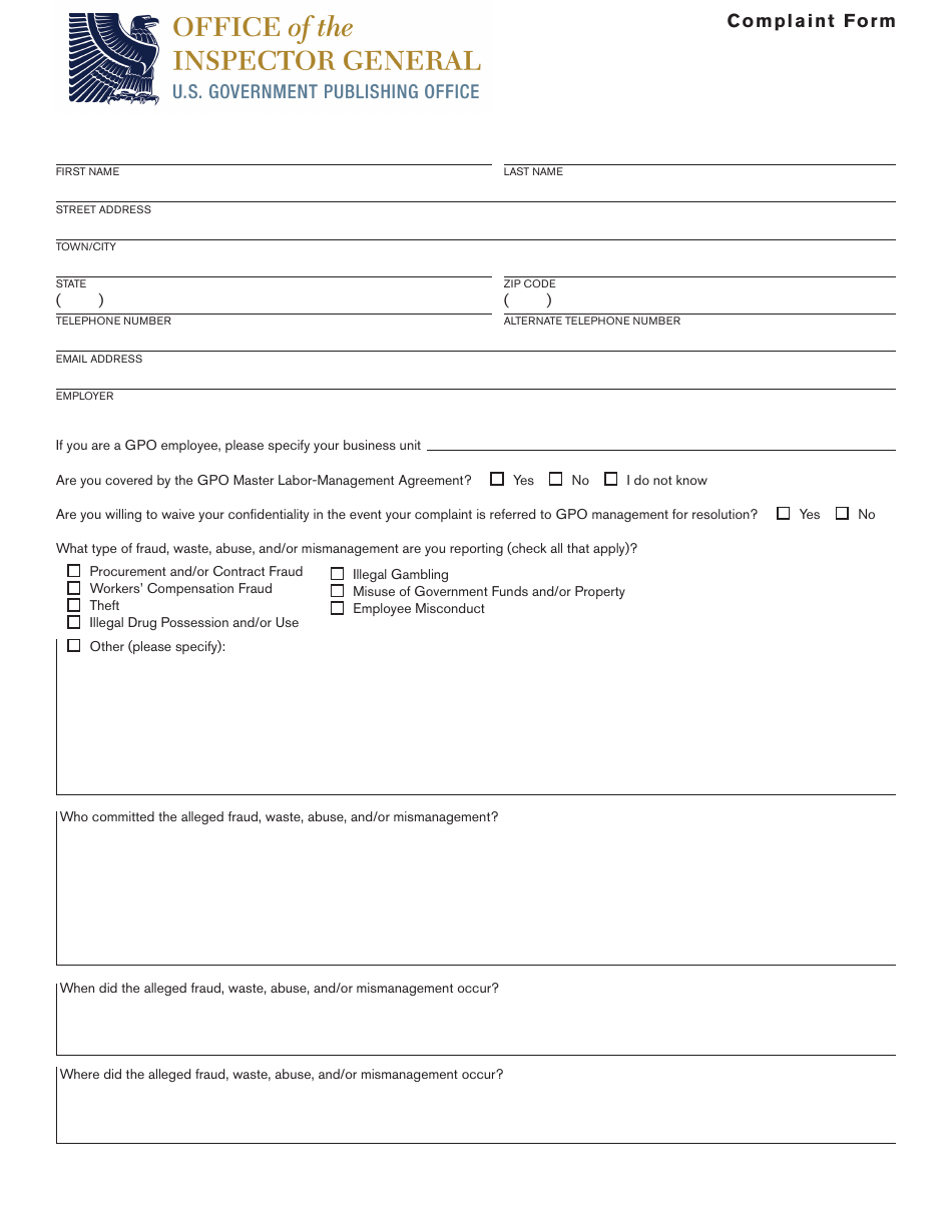 Complaint Form, Page 1