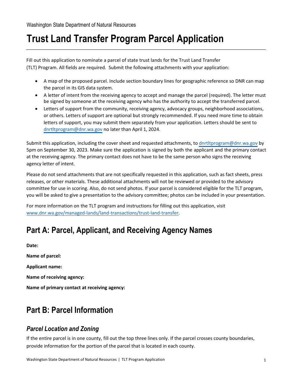 Trust Land Transfer Program Parcel Application - Washington, Page 2