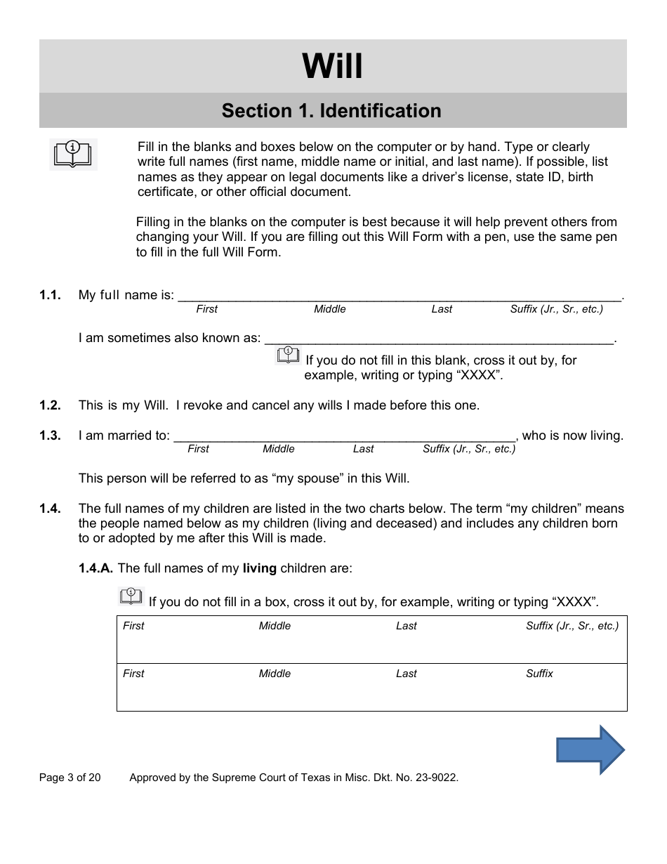 Will Form for a Married Person Who Has Children - Texas, Page 3