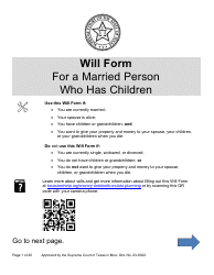 Document preview: Will Form for a Married Person Who Has Children - Texas
