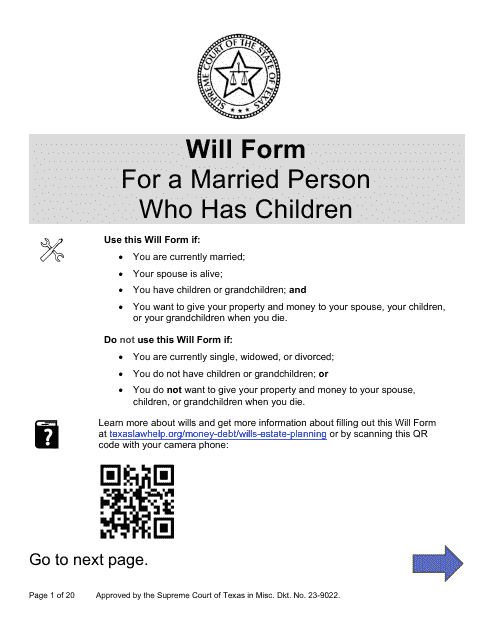 Will Form for a Married Person Who Has Children - Texas Download Pdf