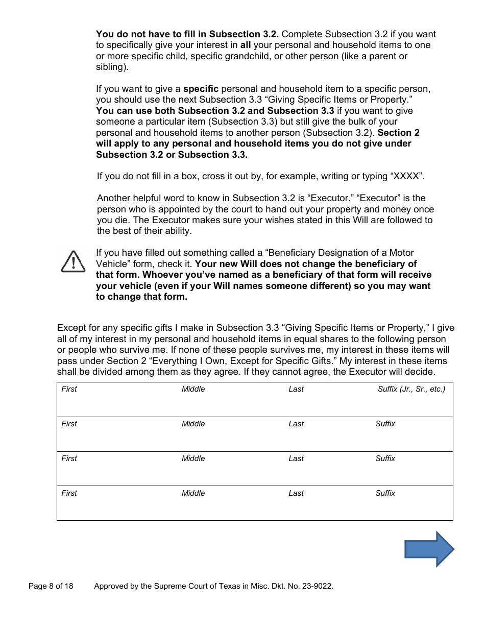 Will Form for a Person Who Is Single, Widowed, or Divorced and Who Has Children - Texas, Page 8