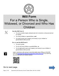 Document preview: Will Form for a Person Who Is Single, Widowed, or Divorced and Who Has Children - Texas