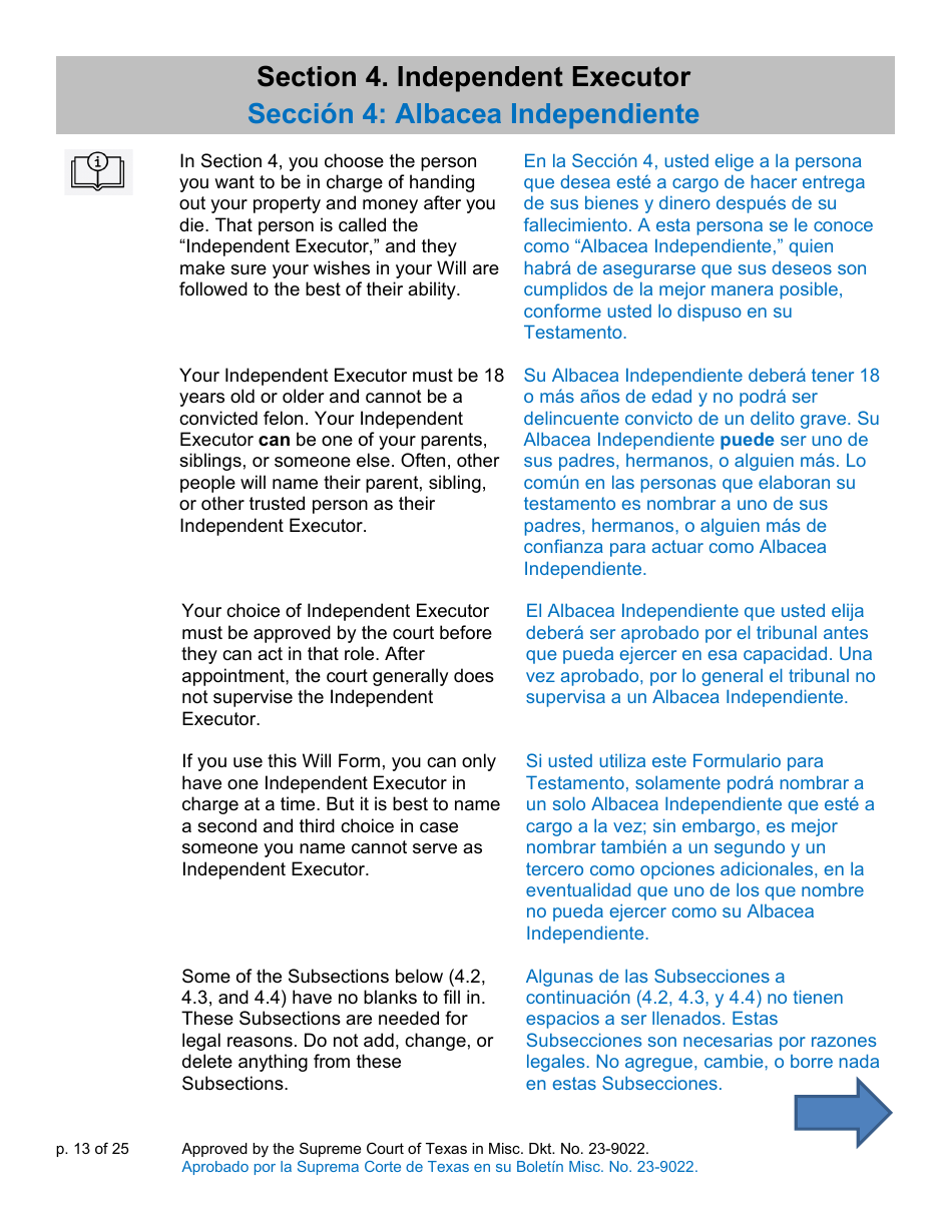 Will Form for a Person Who Is Single, Widowed, or Divorced and Does Not Have Children - Texas (English / Spanish), Page 13