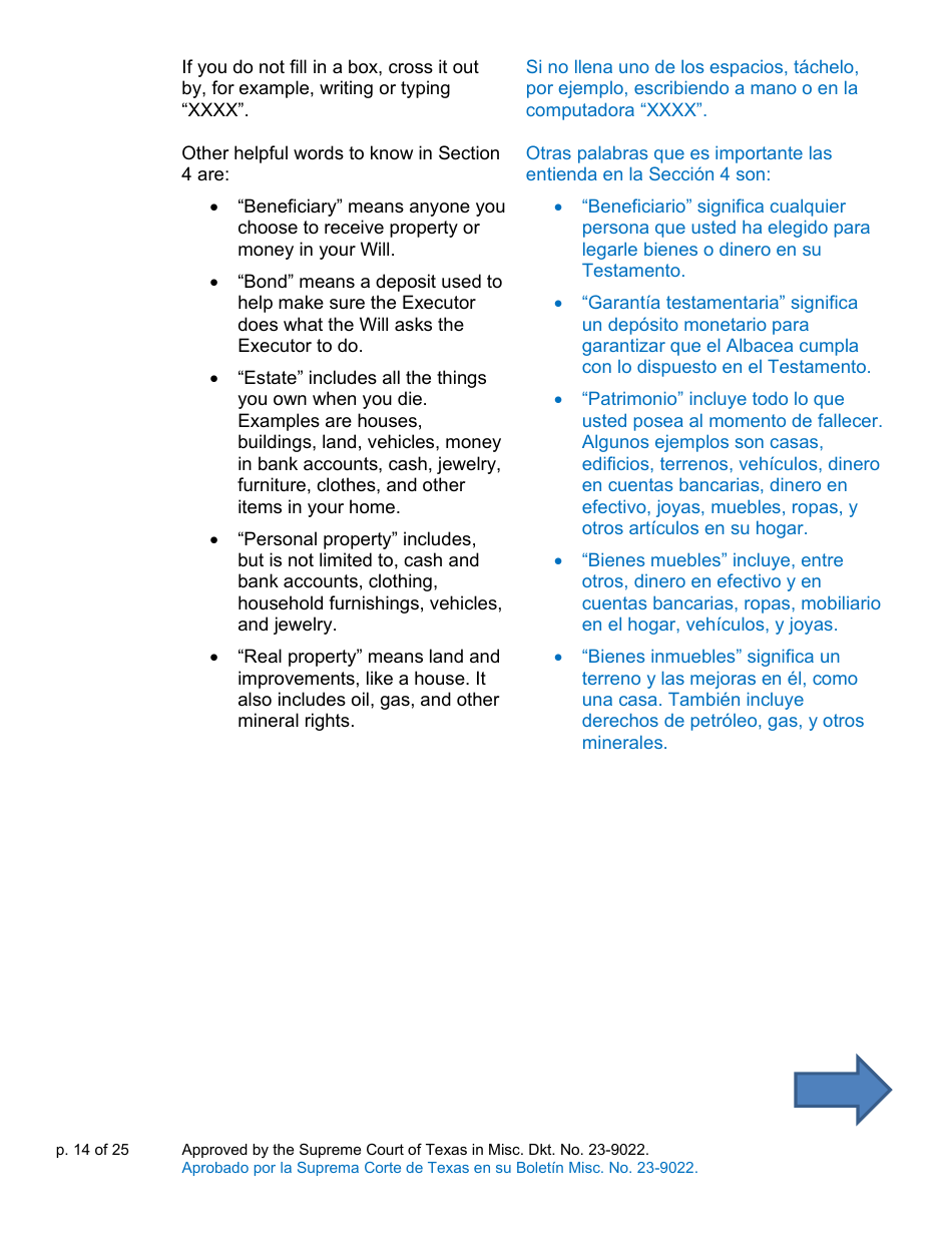 Will Form for a Person Who Is Single, Widowed, or Divorced and Does Not Have Children - Texas (English / Spanish), Page 14