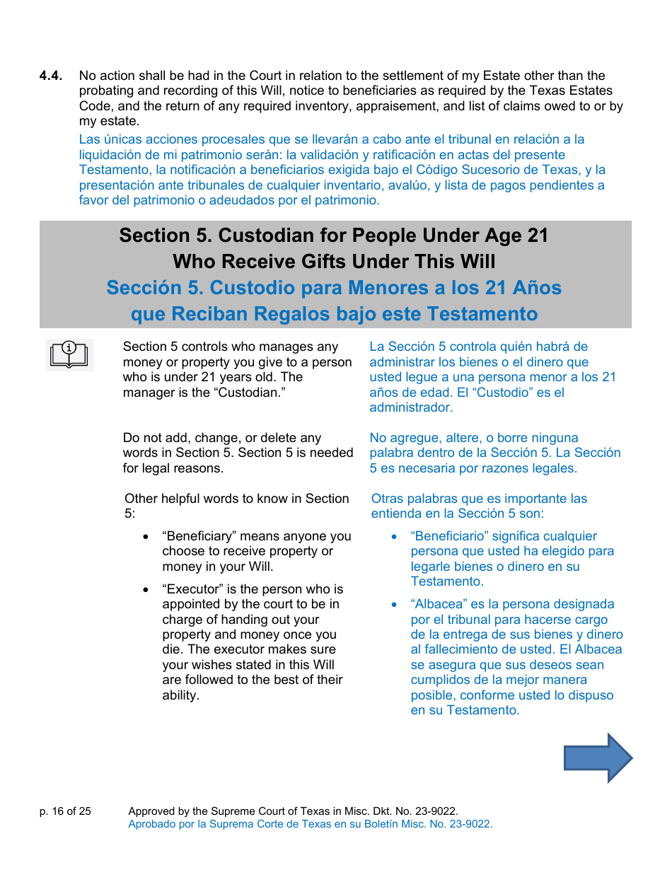 Will Form for a Person Who Is Single, Widowed, or Divorced and Does Not Have Children - Texas (English / Spanish), Page 16