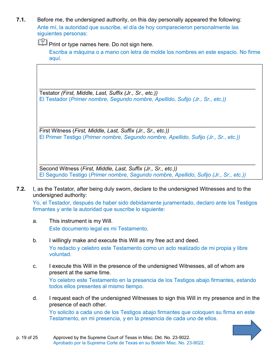 Will Form for a Person Who Is Single, Widowed, or Divorced and Does Not Have Children - Texas (English / Spanish), Page 19