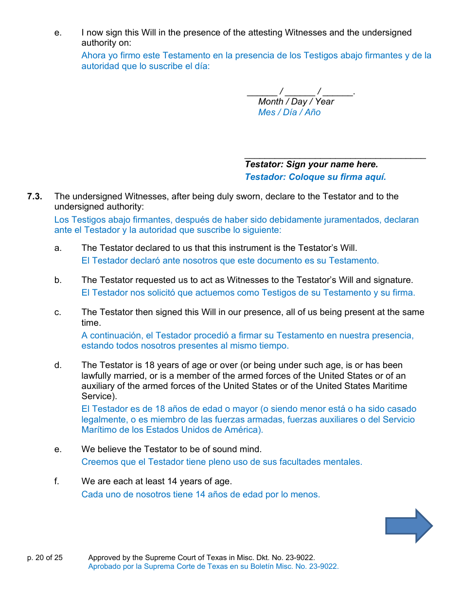 Will Form for a Person Who Is Single, Widowed, or Divorced and Does Not Have Children - Texas (English / Spanish), Page 20