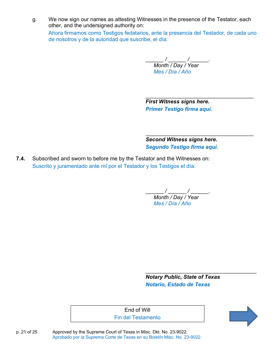 Will Form for a Person Who Is Single, Widowed, or Divorced and Does Not Have Children - Texas (English / Spanish), Page 21