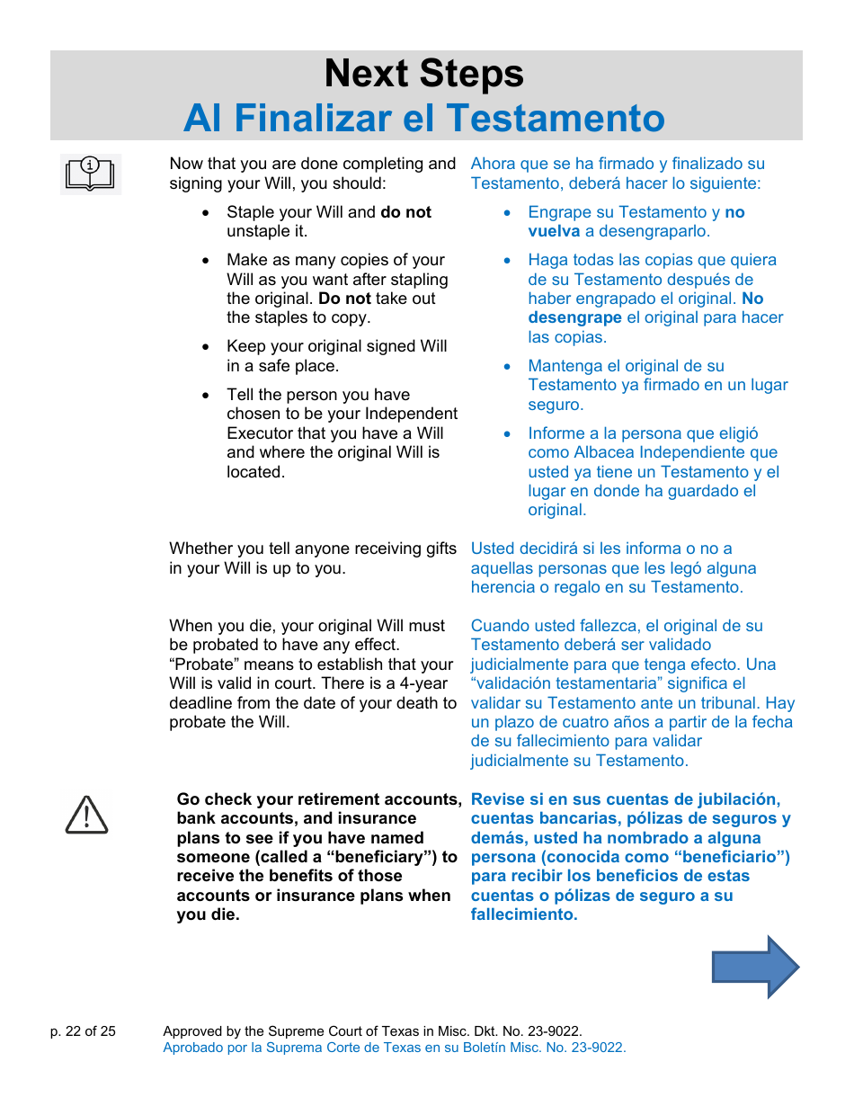 Will Form for a Person Who Is Single, Widowed, or Divorced and Does Not Have Children - Texas (English / Spanish), Page 22