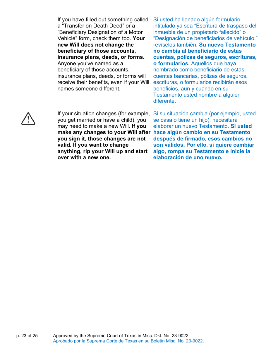 Will Form for a Person Who Is Single, Widowed, or Divorced and Does Not Have Children - Texas (English / Spanish), Page 23