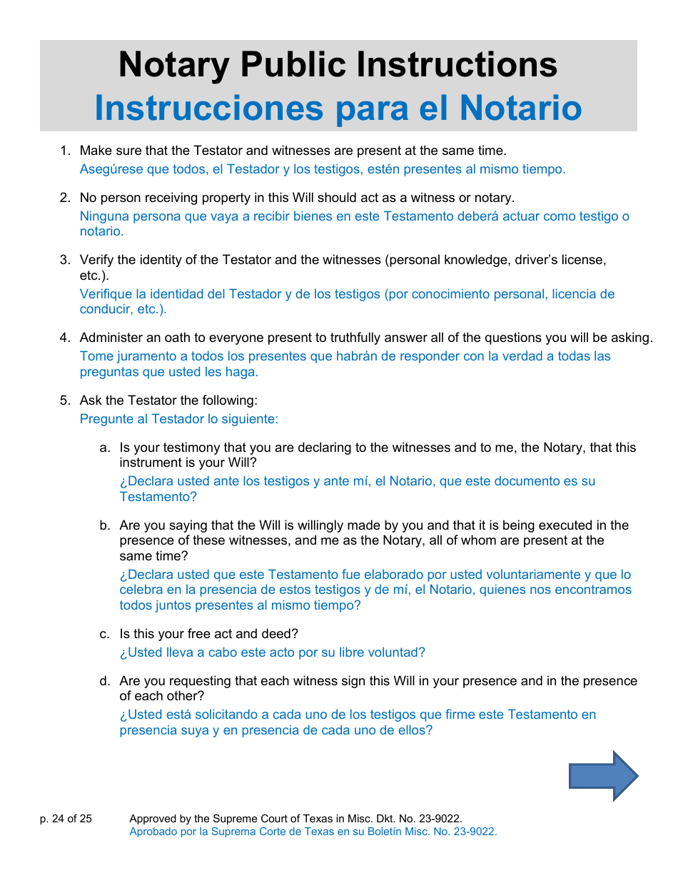 Will Form for a Person Who Is Single, Widowed, or Divorced and Does Not Have Children - Texas (English / Spanish), Page 24