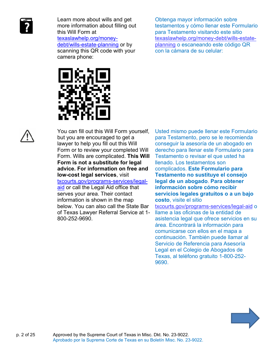 Will Form for a Person Who Is Single, Widowed, or Divorced and Does Not Have Children - Texas (English / Spanish), Page 2