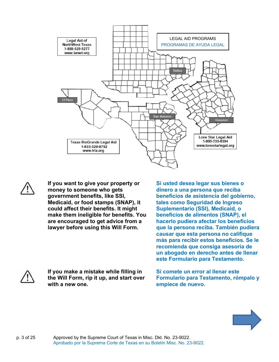Will Form for a Person Who Is Single, Widowed, or Divorced and Does Not Have Children - Texas (English / Spanish), Page 3