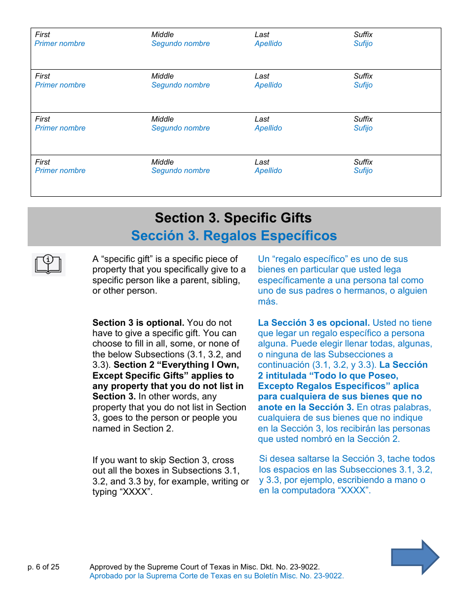 Will Form for a Person Who Is Single, Widowed, or Divorced and Does Not Have Children - Texas (English / Spanish), Page 6