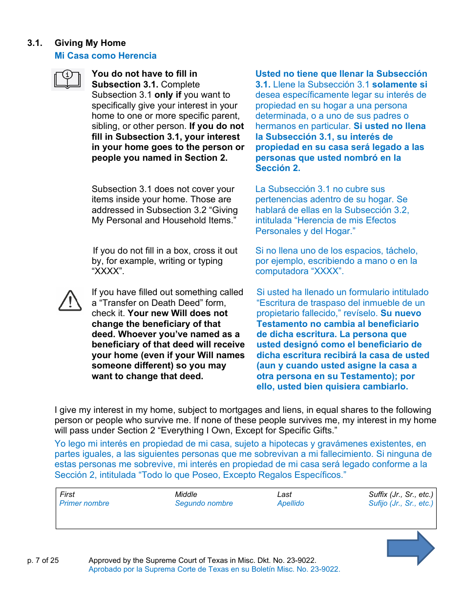 Will Form for a Person Who Is Single, Widowed, or Divorced and Does Not Have Children - Texas (English / Spanish), Page 7