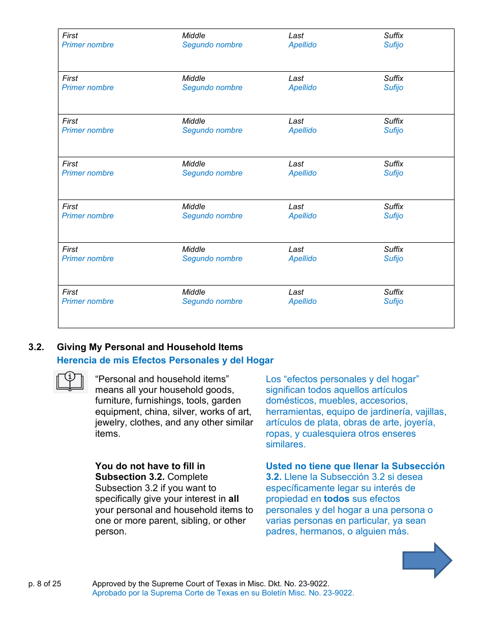 Will Form for a Person Who Is Single, Widowed, or Divorced and Does Not Have Children - Texas (English / Spanish), Page 8