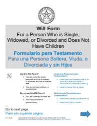 Document preview: Will Form for a Person Who Is Single, Widowed, or Divorced and Does Not Have Children - Texas (English/Spanish)